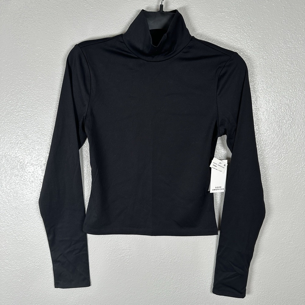 NEW Good American Weightless Turtleneck Top Size Small Black Long Sleeve Stretch